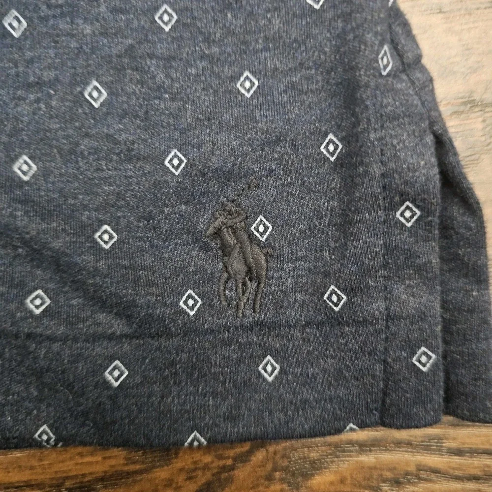 Polo‎ Ralph Lauren Mens Medium Shirt Blue Geometric Print Short Sleeve Stretch
